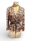 Floral Print Belted Blouse with Ribbon Tie
