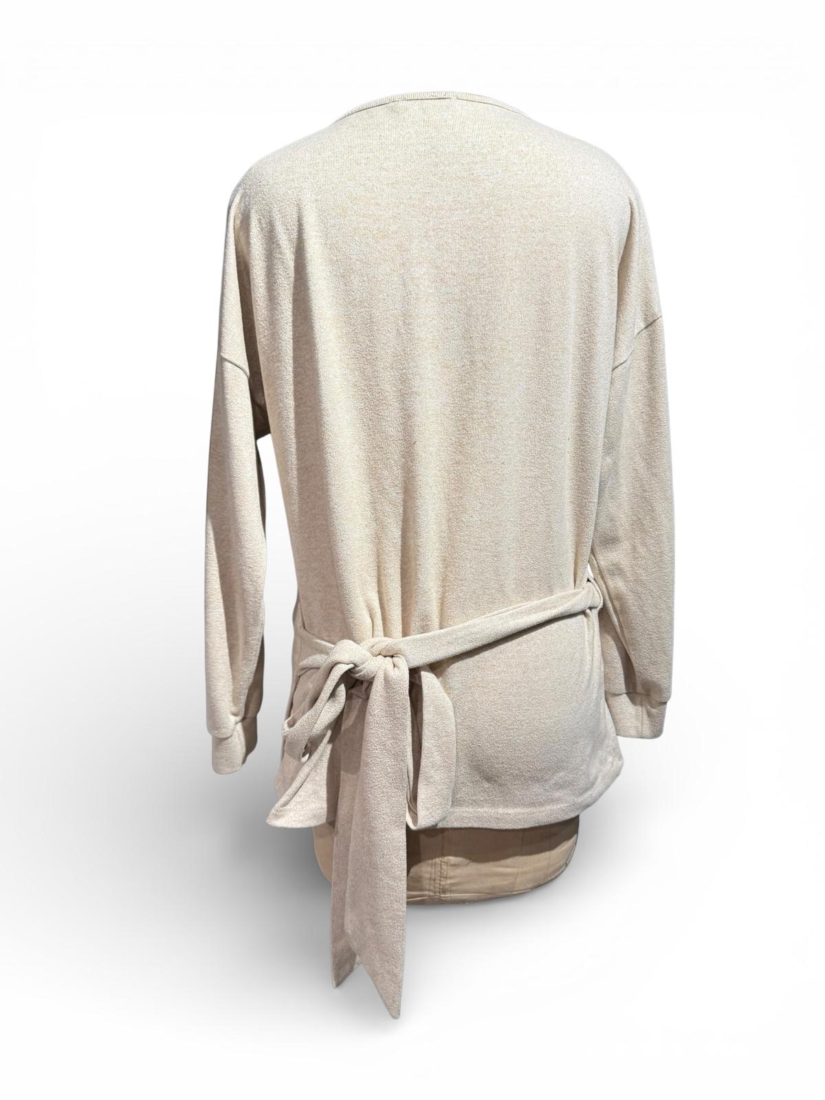 Milan Kiss Beige Wrap Sweater with Belt