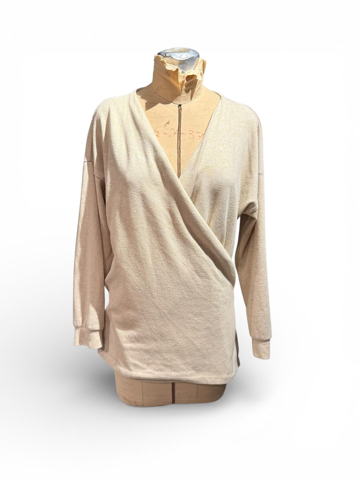 Milan Kiss Beige Wrap Sweater with Belt