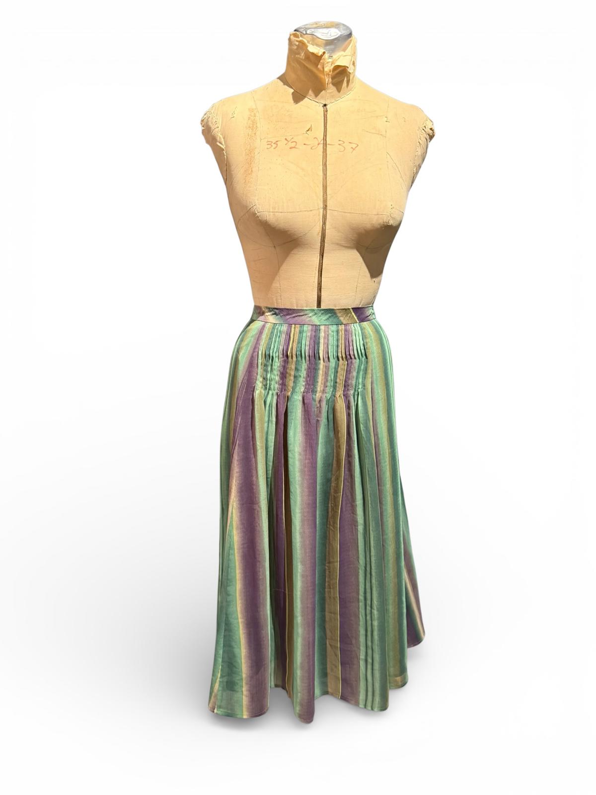 Striped Midi Skirt in Green and Purple