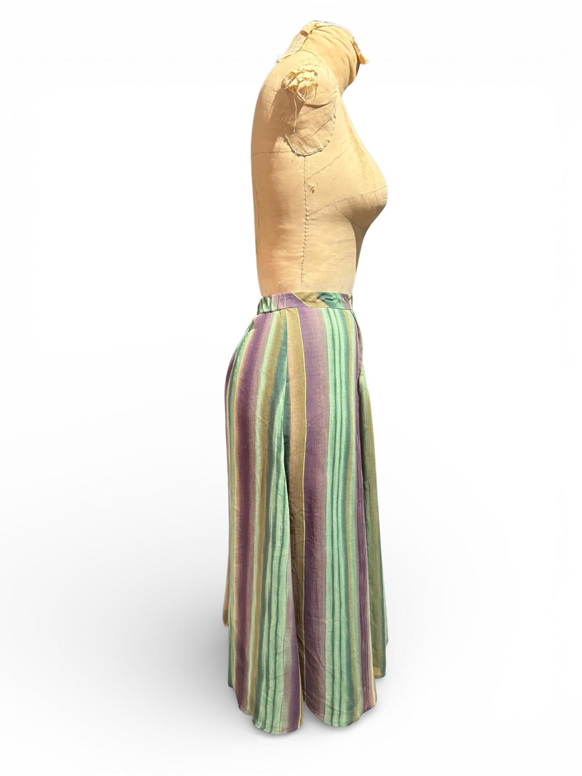 Striped Midi Skirt in Green and Purple