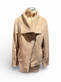 DB Beige Faux Suede Jacket with Asymmetric Zipper and Large Collar