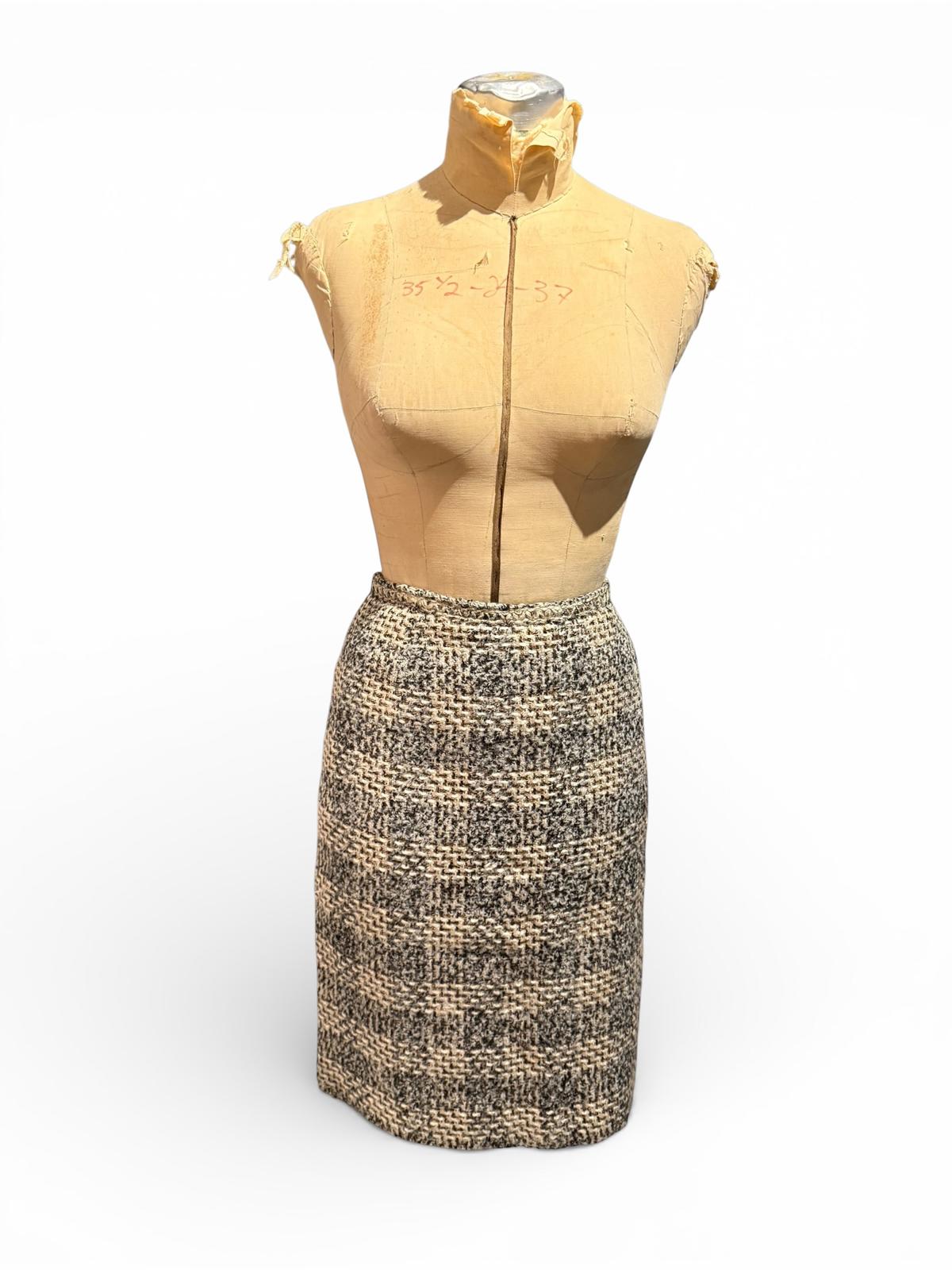 Caroll Classic Black and White Tweed Pencil Skirt