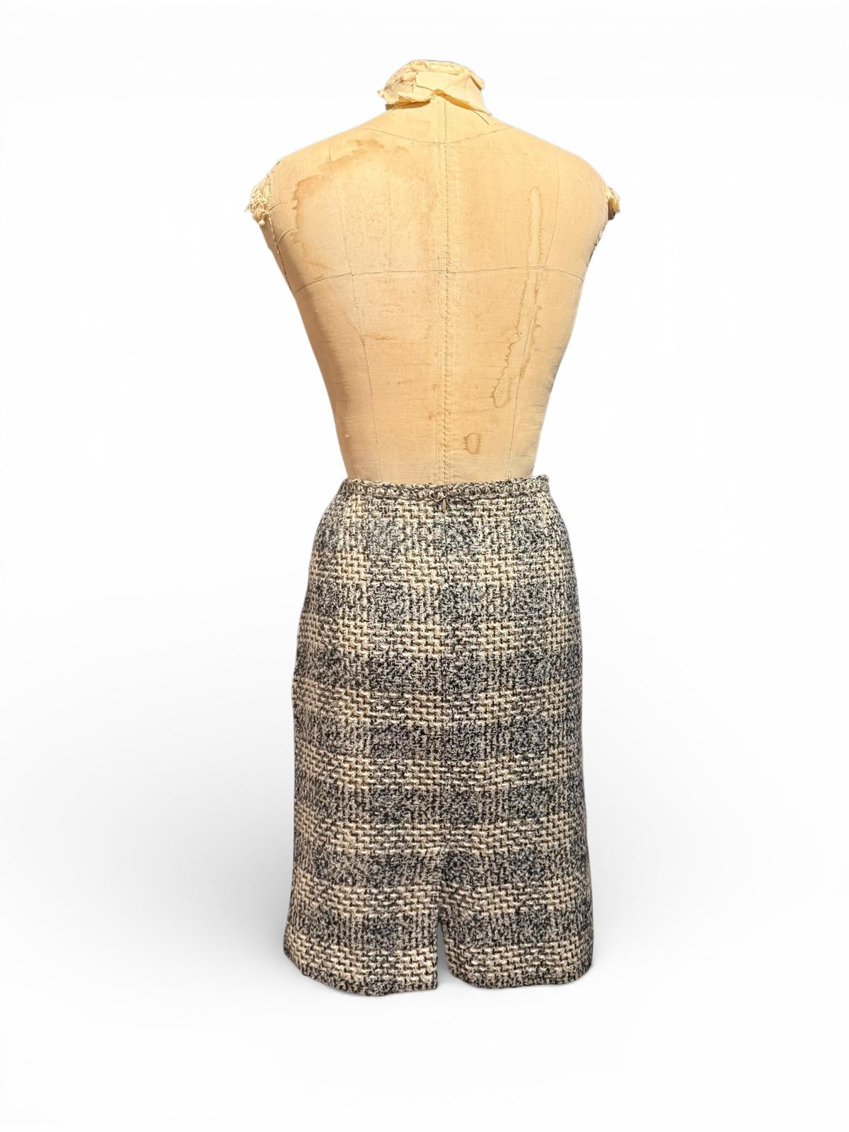 Caroll Classic Black and White Tweed Pencil Skirt
