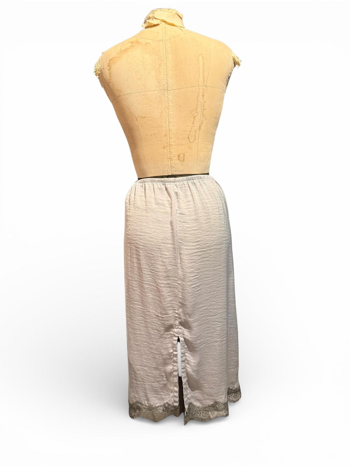 Aerie Gray Midi Slip Skirt with Lace Trim