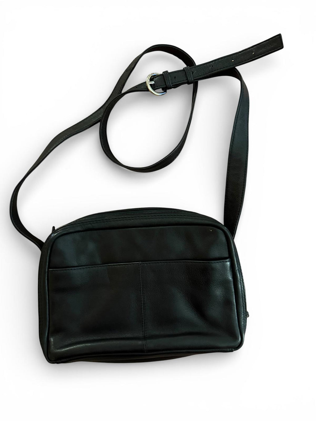 ili New York Black Leather Crossbody Bag with Adjustable Strap