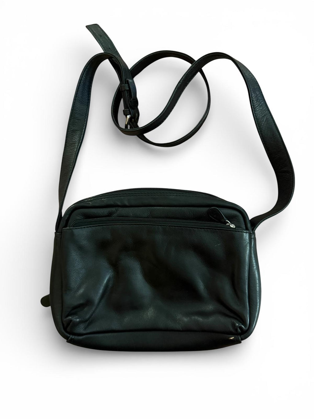 ili New York Black Leather Crossbody Bag with Adjustable Strap