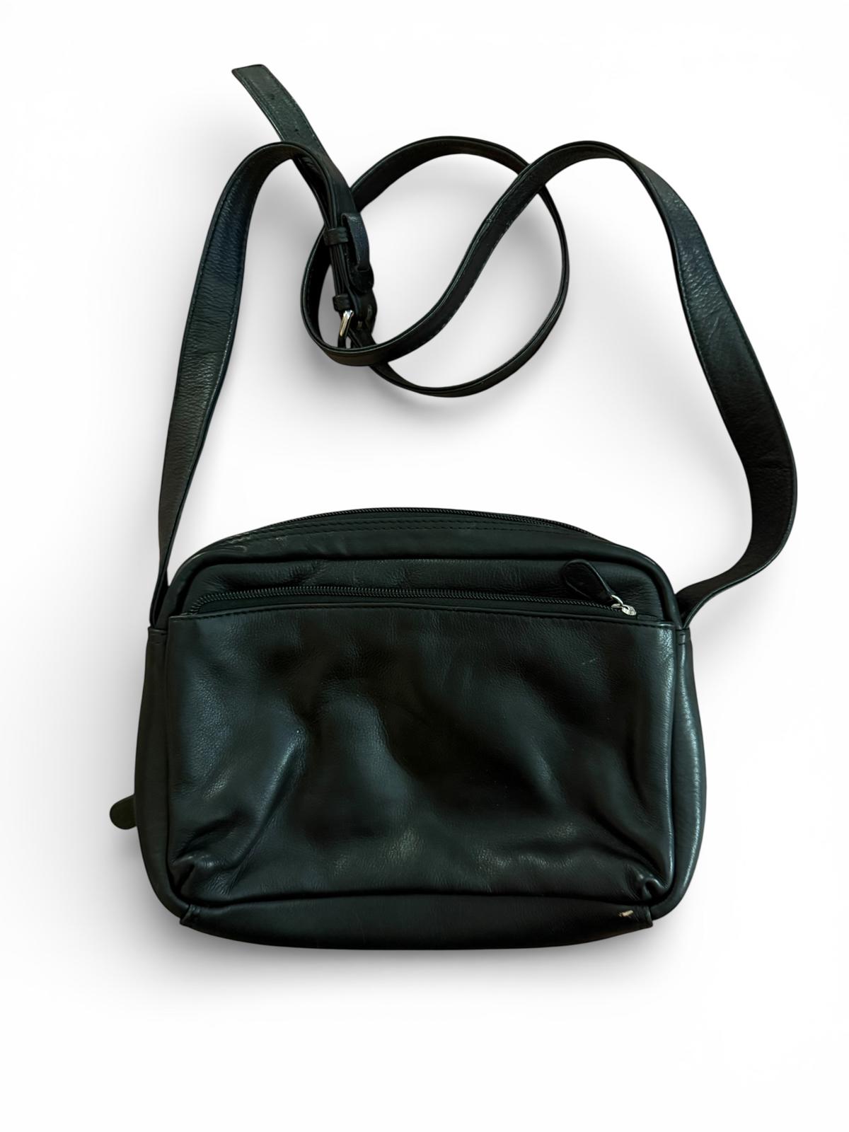ili New York Black Leather Crossbody Bag with Adjustable Strap