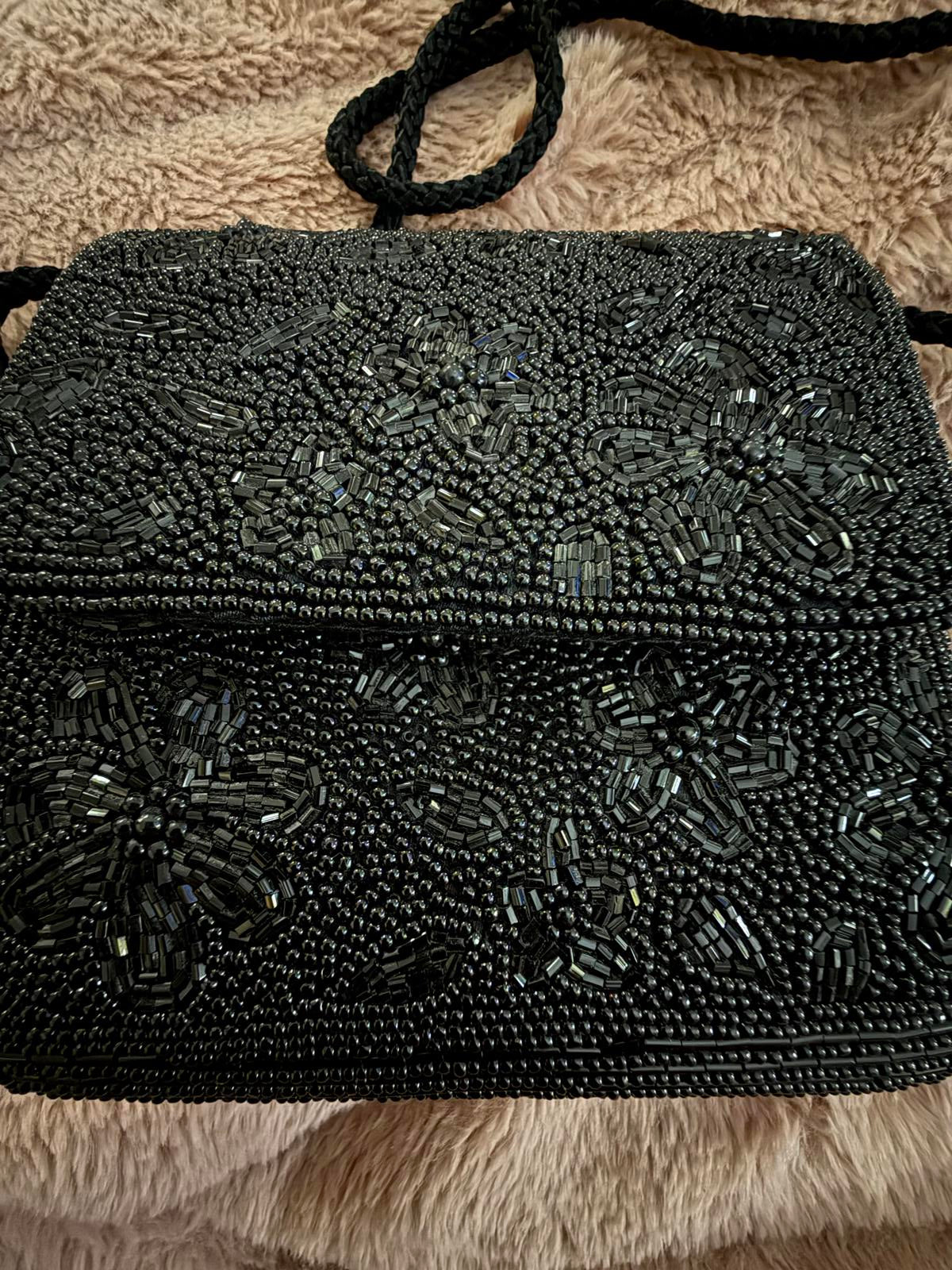 Lord & Taylor Black Beaded Crossbody Bag