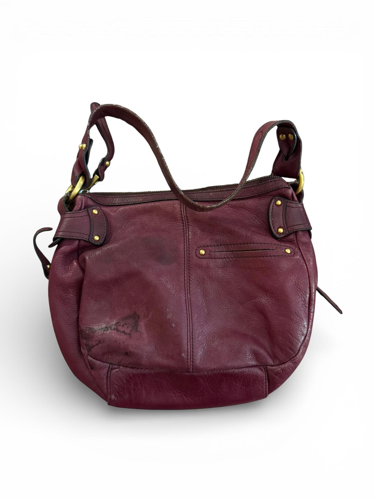 B. Makowsky Burgundy Leather Shoulder Bag with Gold Hardware
