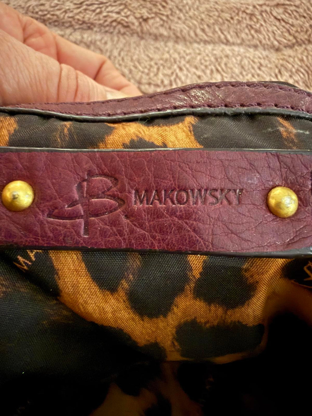 B. Makowsky Burgundy Leather Shoulder Bag with Gold Hardware