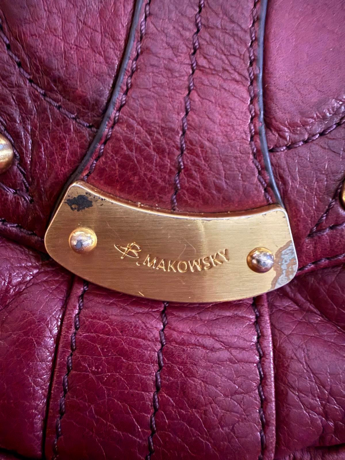 B. Makowsky Burgundy Leather Shoulder Bag with Gold Hardware