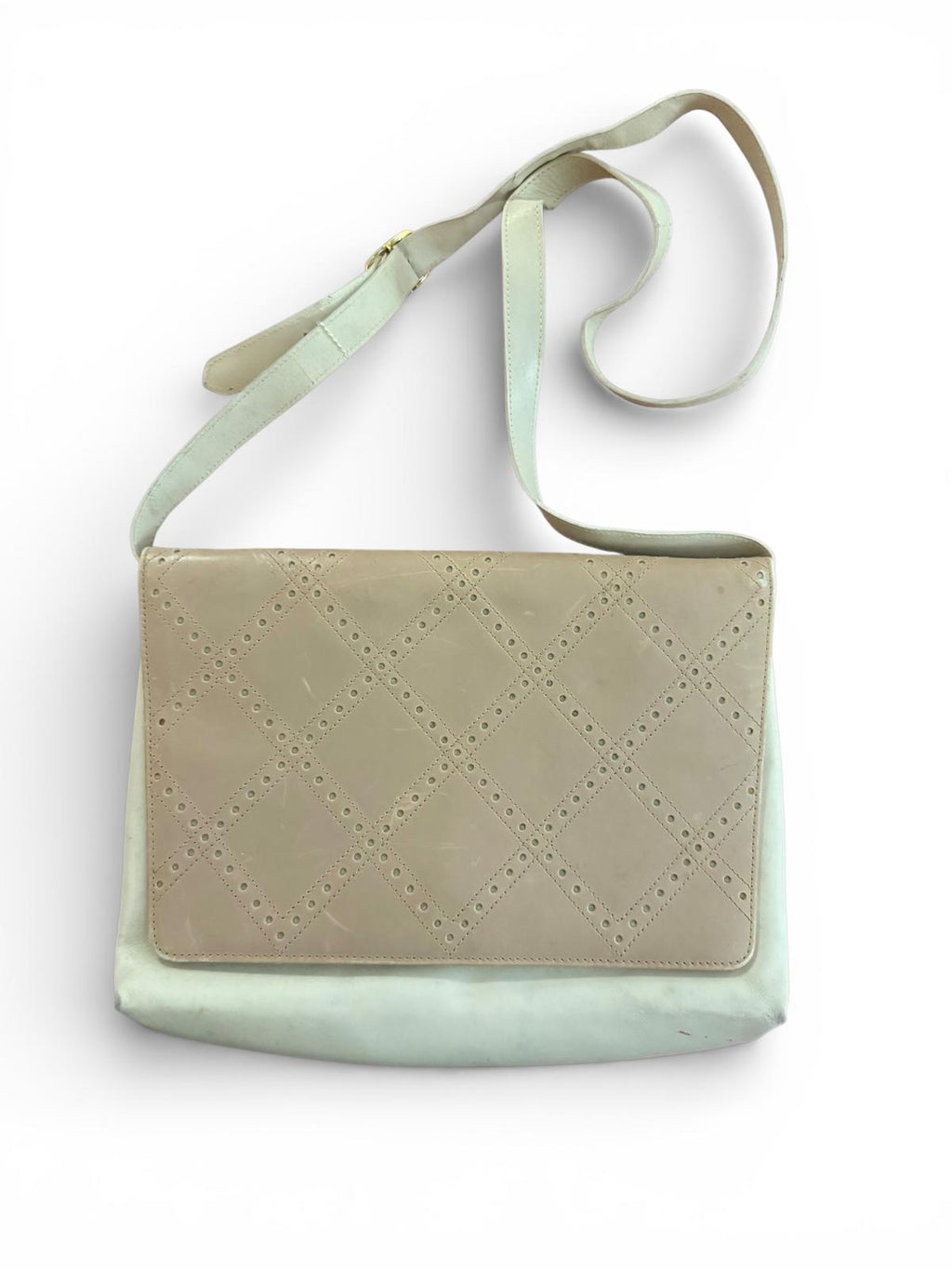 Salvatore Ferragamo Beige and White Leather Crossbody Bag