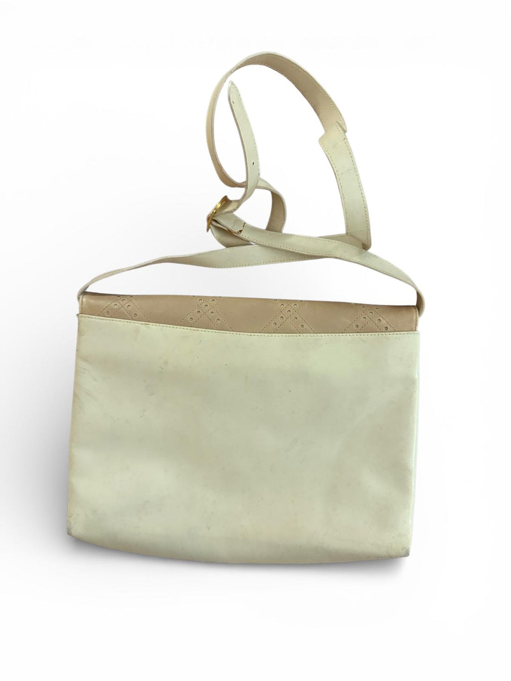 Salvatore Ferragamo Beige and White Leather Crossbody Bag