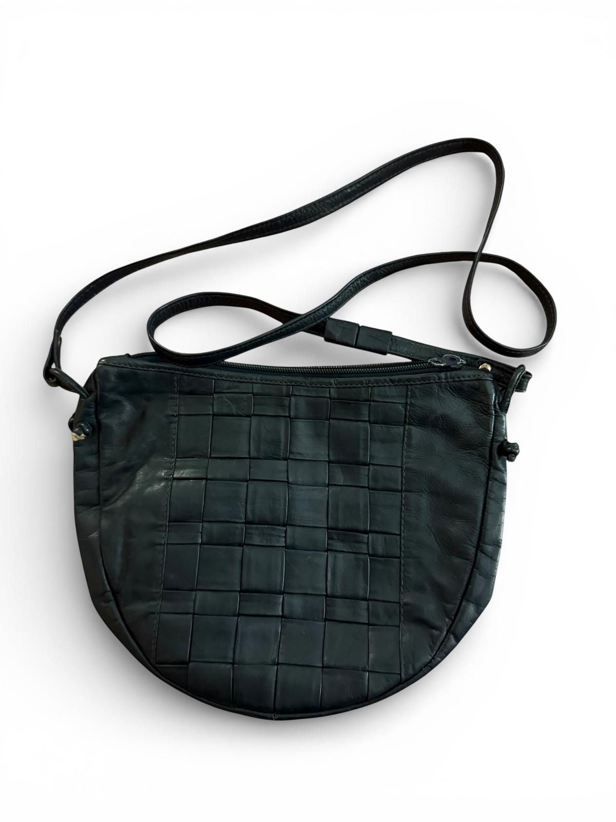 Dark Blue Woven Leather Crossbody Bag