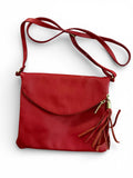 Italian Red Leather Crossbody Bag with Tassel Accent