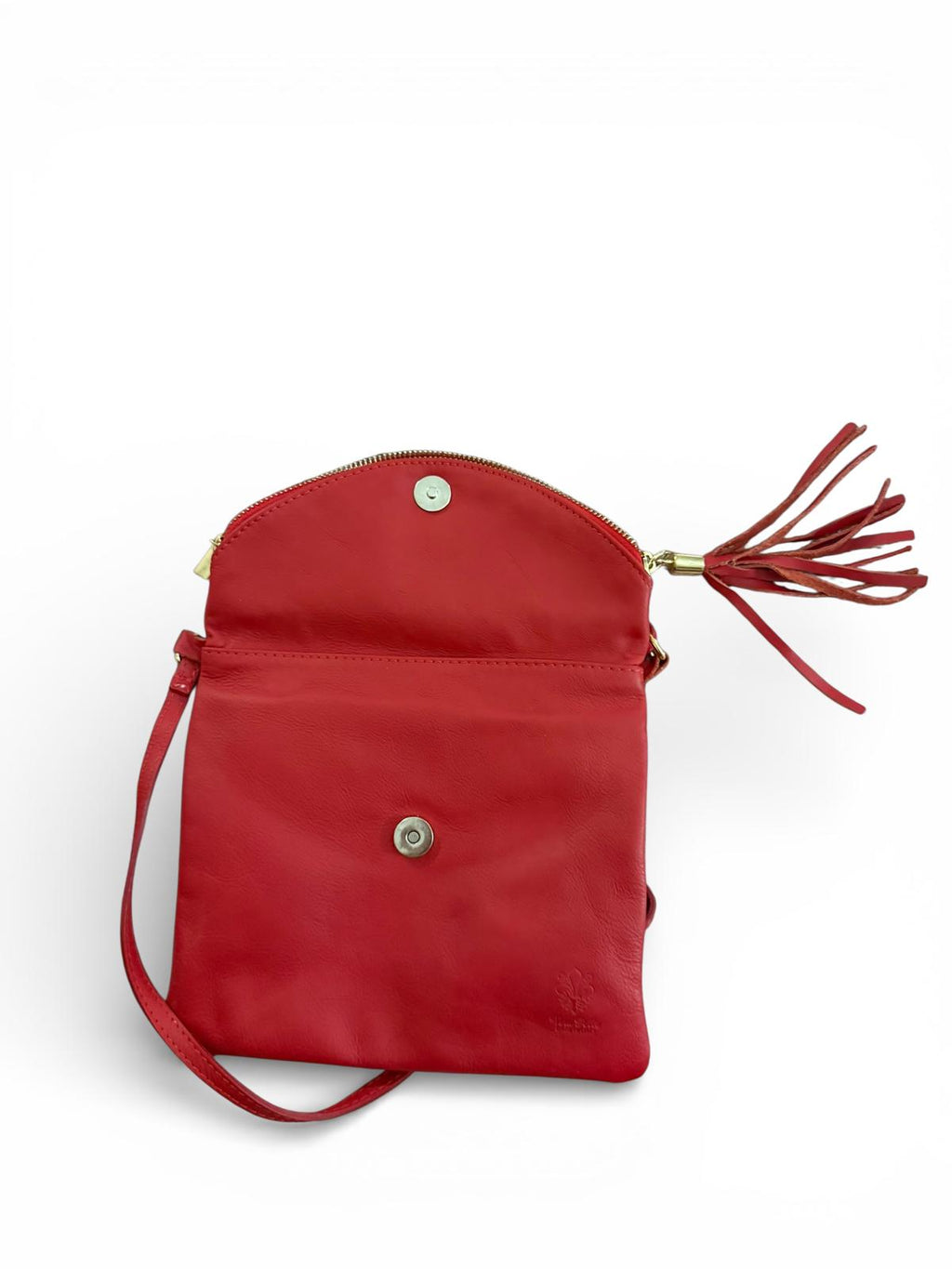 Italian Red Leather Crossbody Bag with Tassel Accent