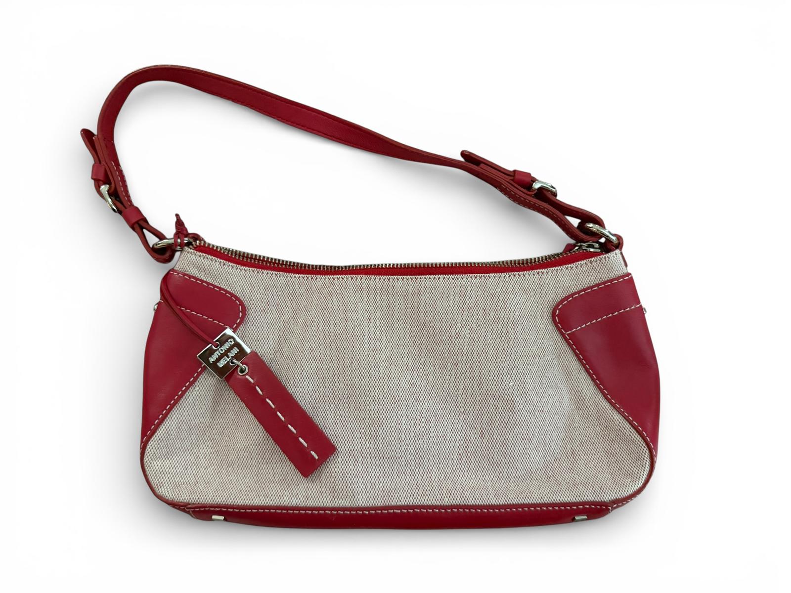 Antonio Melani Red and Beige Canvas Leather Shoulder Bag