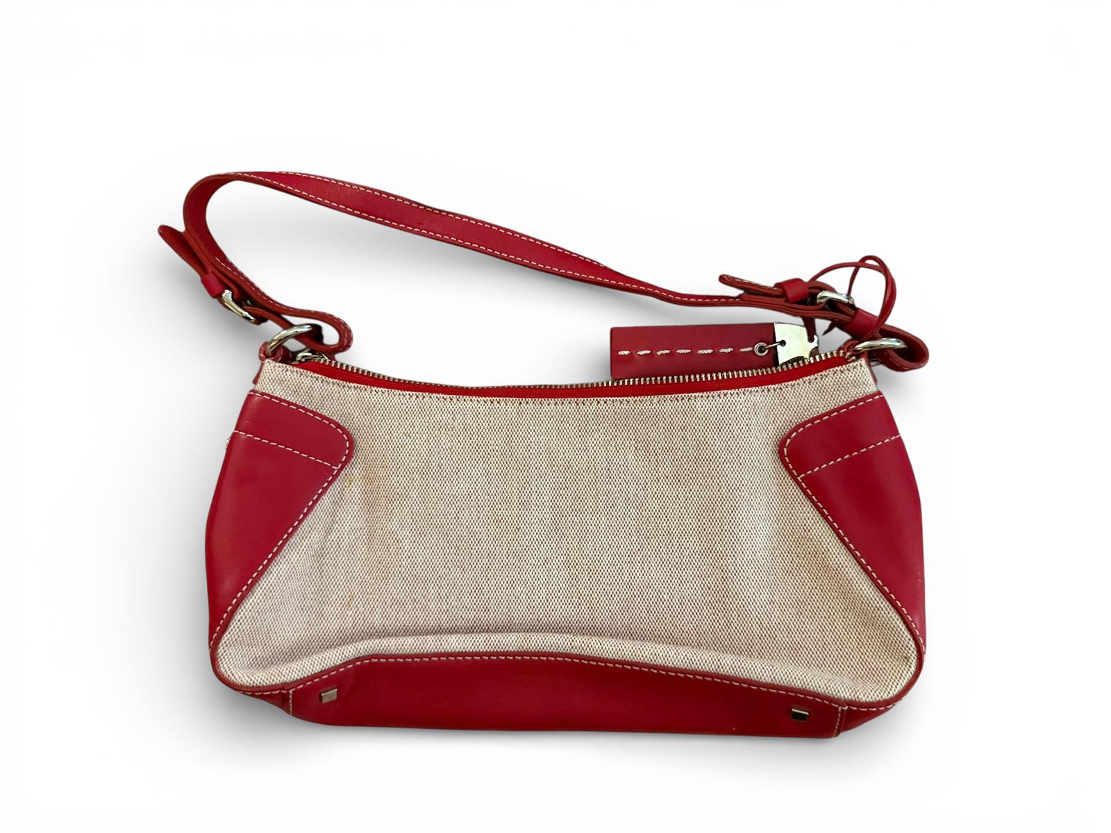 Antonio Melani Red and Beige Canvas Leather Shoulder Bag