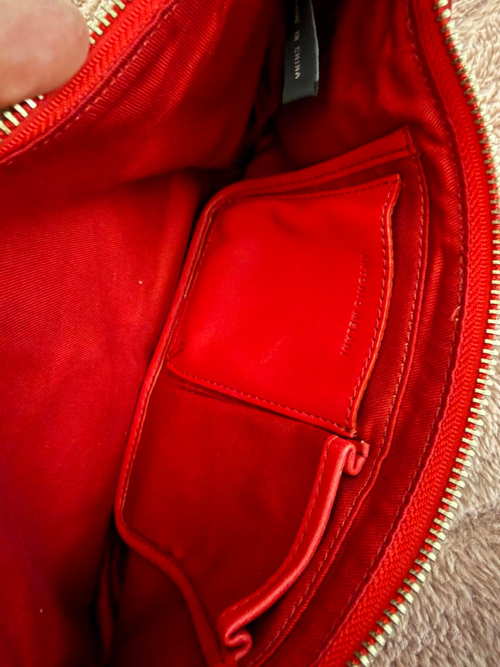 Antonio Melani Red and Beige Canvas Leather Shoulder Bag