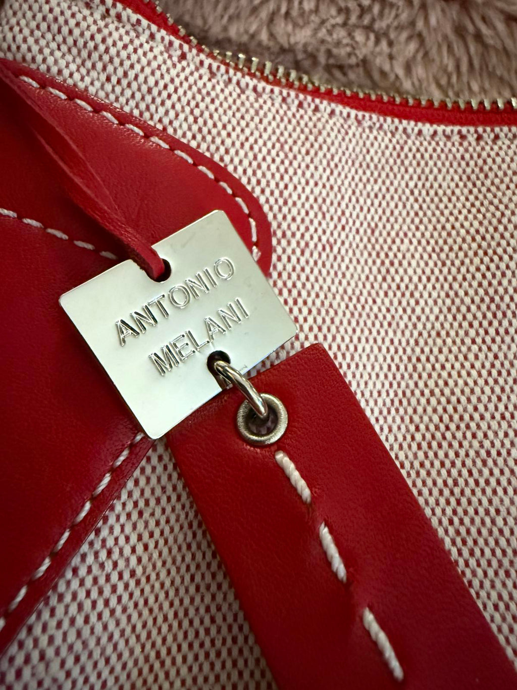 Antonio Melani Red and Beige Canvas Leather Shoulder Bag