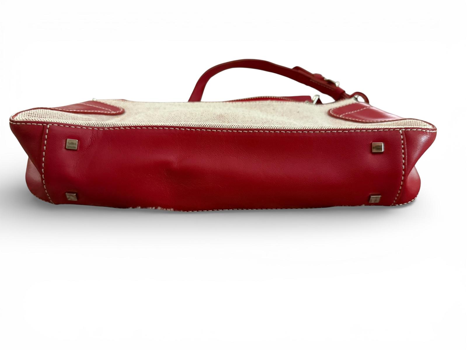Antonio Melani Red and Beige Canvas Leather Shoulder Bag