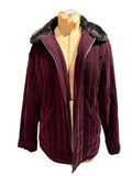 Gallery Quilted Burgundy Velvet Jacket with Faux Fur Collar