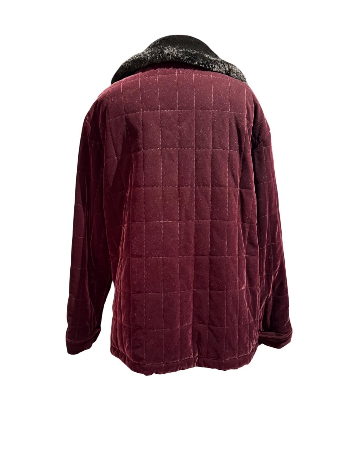 Gallery Quilted Burgundy Velvet Jacket with Faux Fur Collar