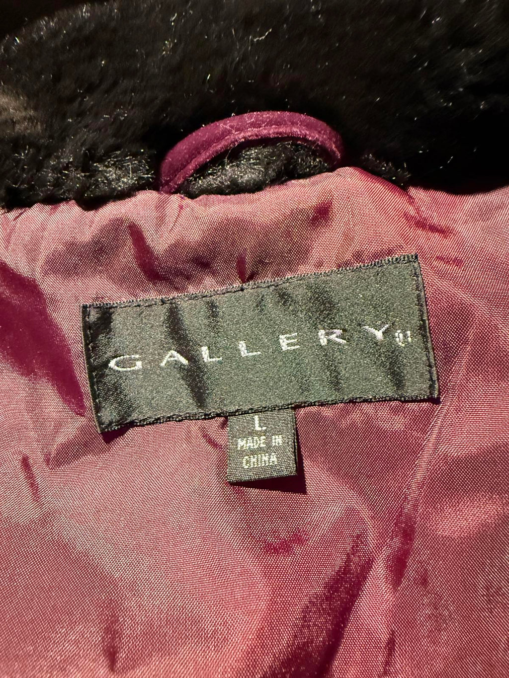 Gallery Quilted Burgundy Velvet Jacket with Faux Fur Collar