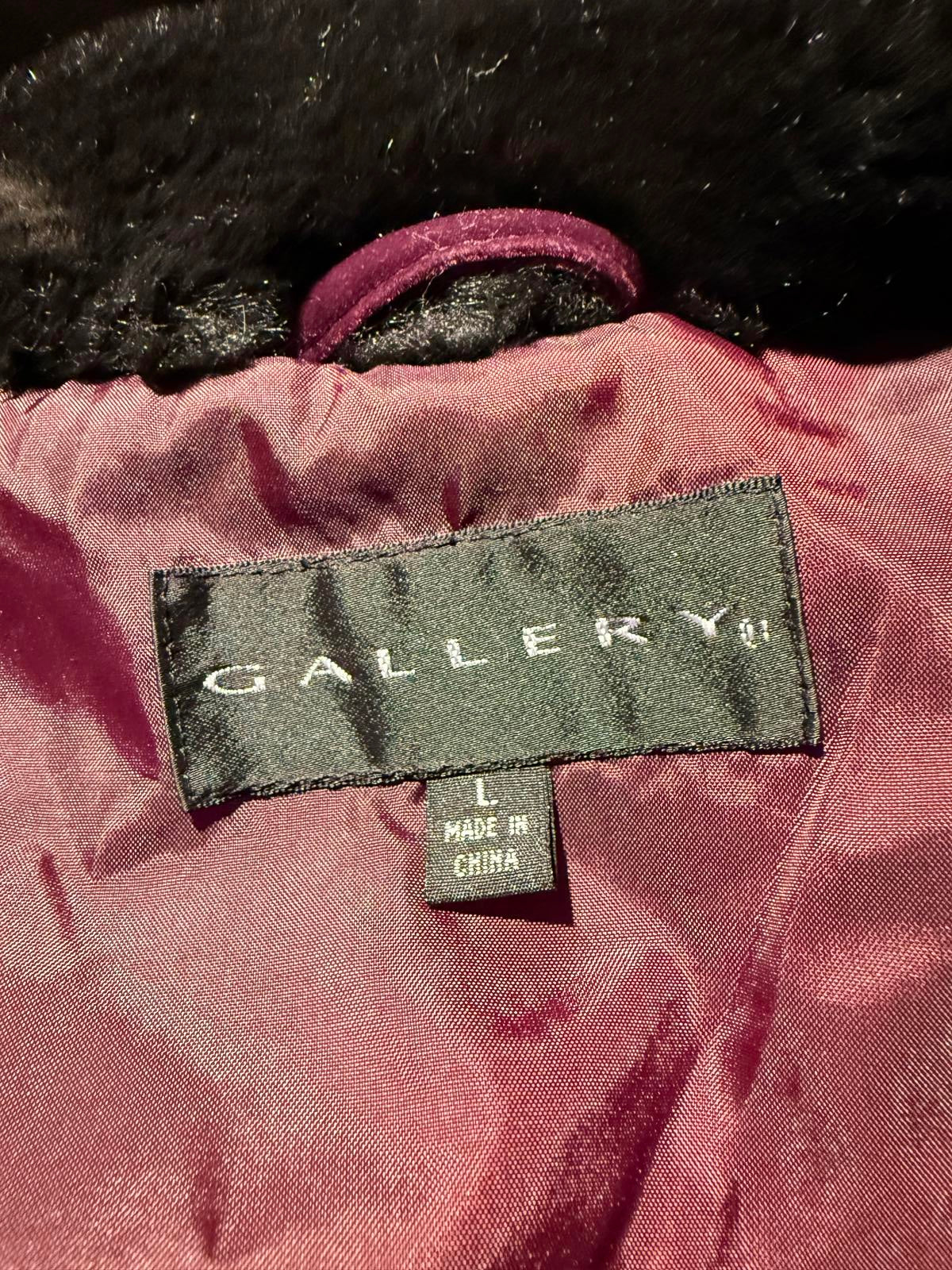 Gallery Quilted Burgundy Velvet Jacket with Faux Fur Collar