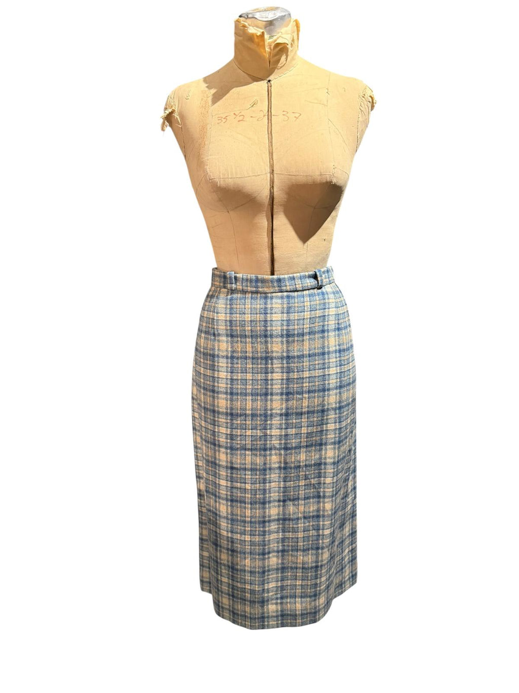 Geoffrey Beene Vintage Blue and Beige Plaid Midi Skirt