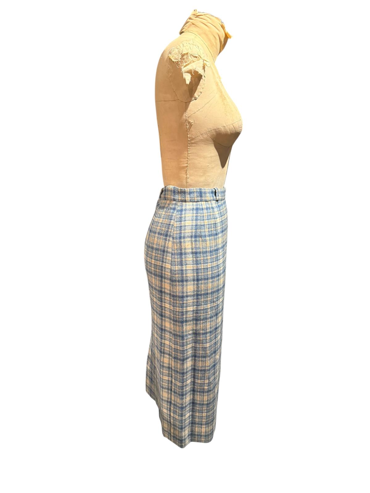 Geoffrey Beene Vintage Blue and Beige Plaid Midi Skirt