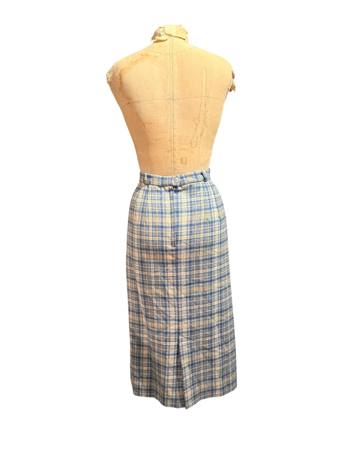 Geoffrey Beene Vintage Blue and Beige Plaid Midi Skirt