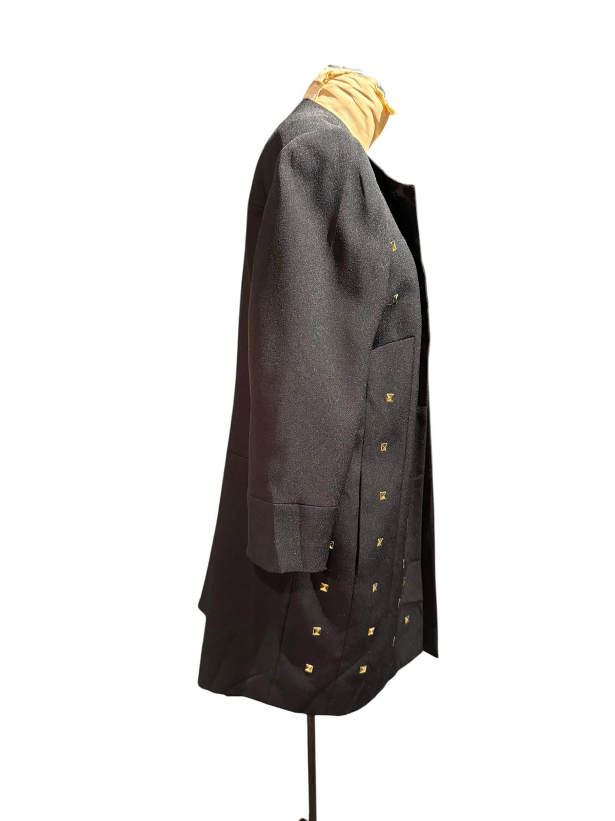 Kasper Black Long Coat with Gold Stud Embellishments