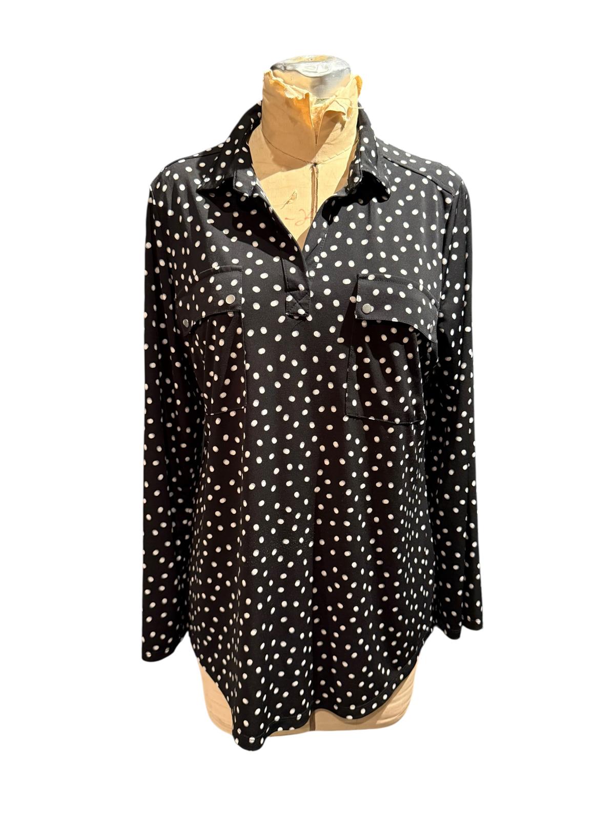 Black and White Polka Dot Long Sleeve Blouse