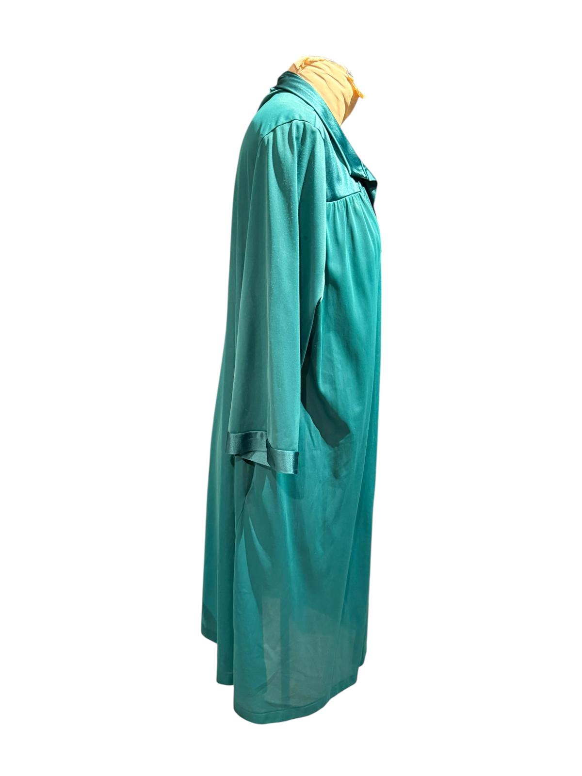 Vanity Fair Vintage Green Long Sheer Robe with Lace Detail