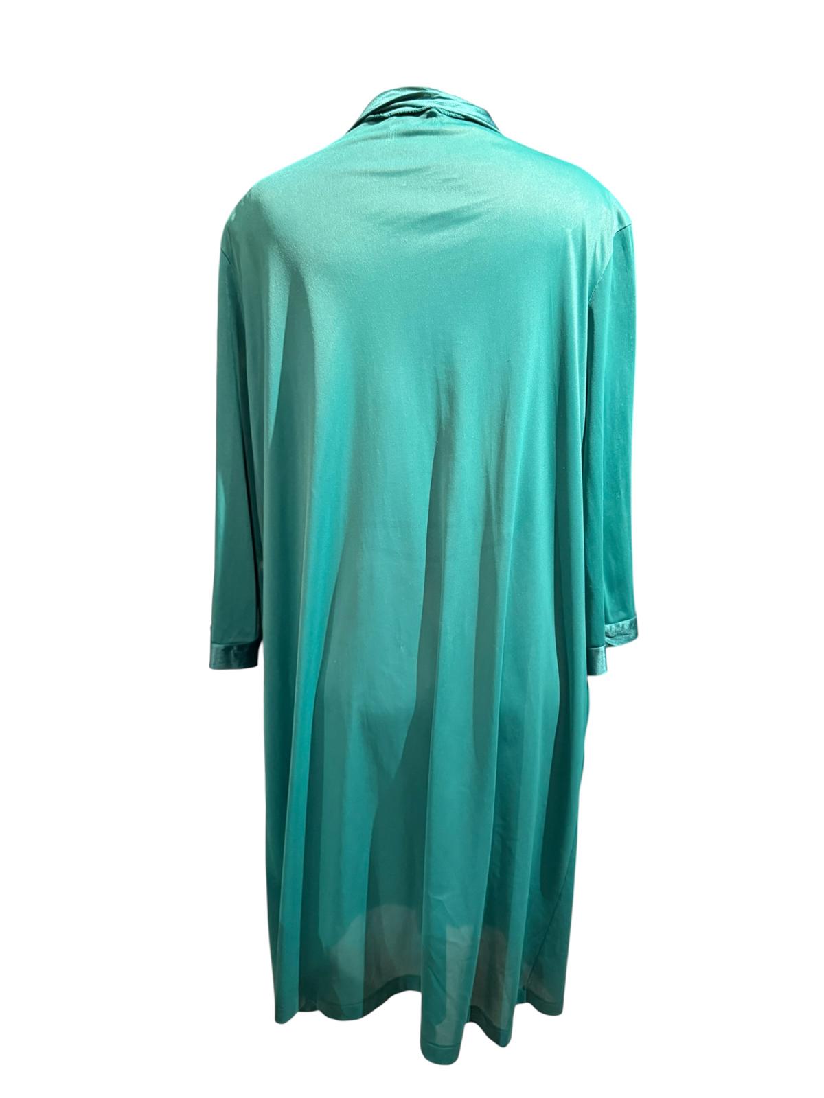 Vanity Fair Vintage Green Long Sheer Robe with Lace Detail