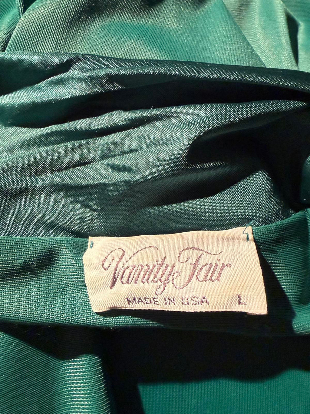 Vanity Fair Vintage Green Long Sheer Robe with Lace Detail
