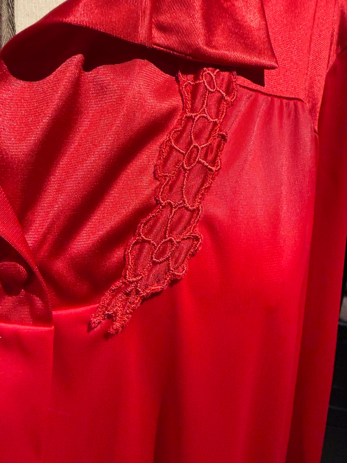 Vintage Red Long Button-Up Satin Robe
