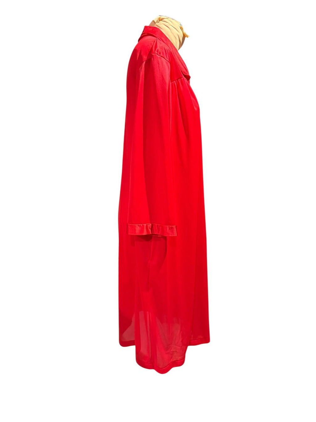 Vintage Red Long Button-Up Satin Robe