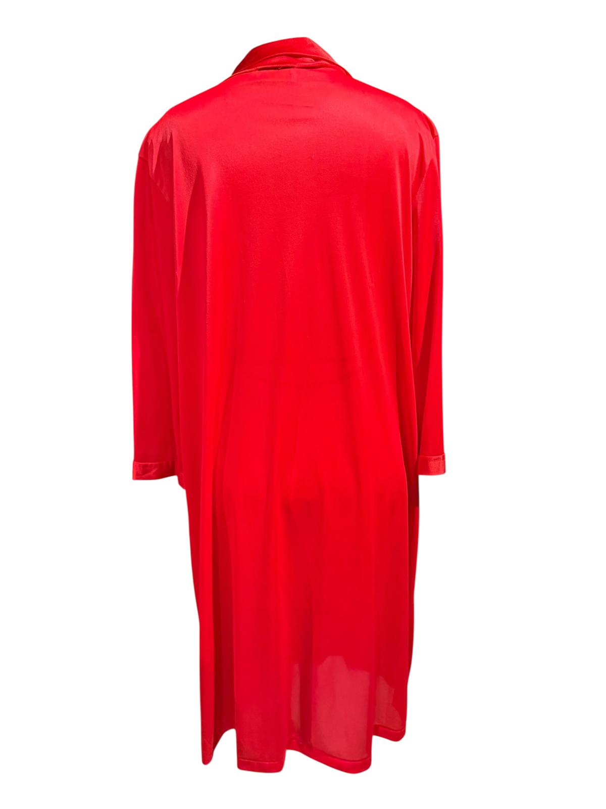 Vintage Red Long Button-Up Satin Robe