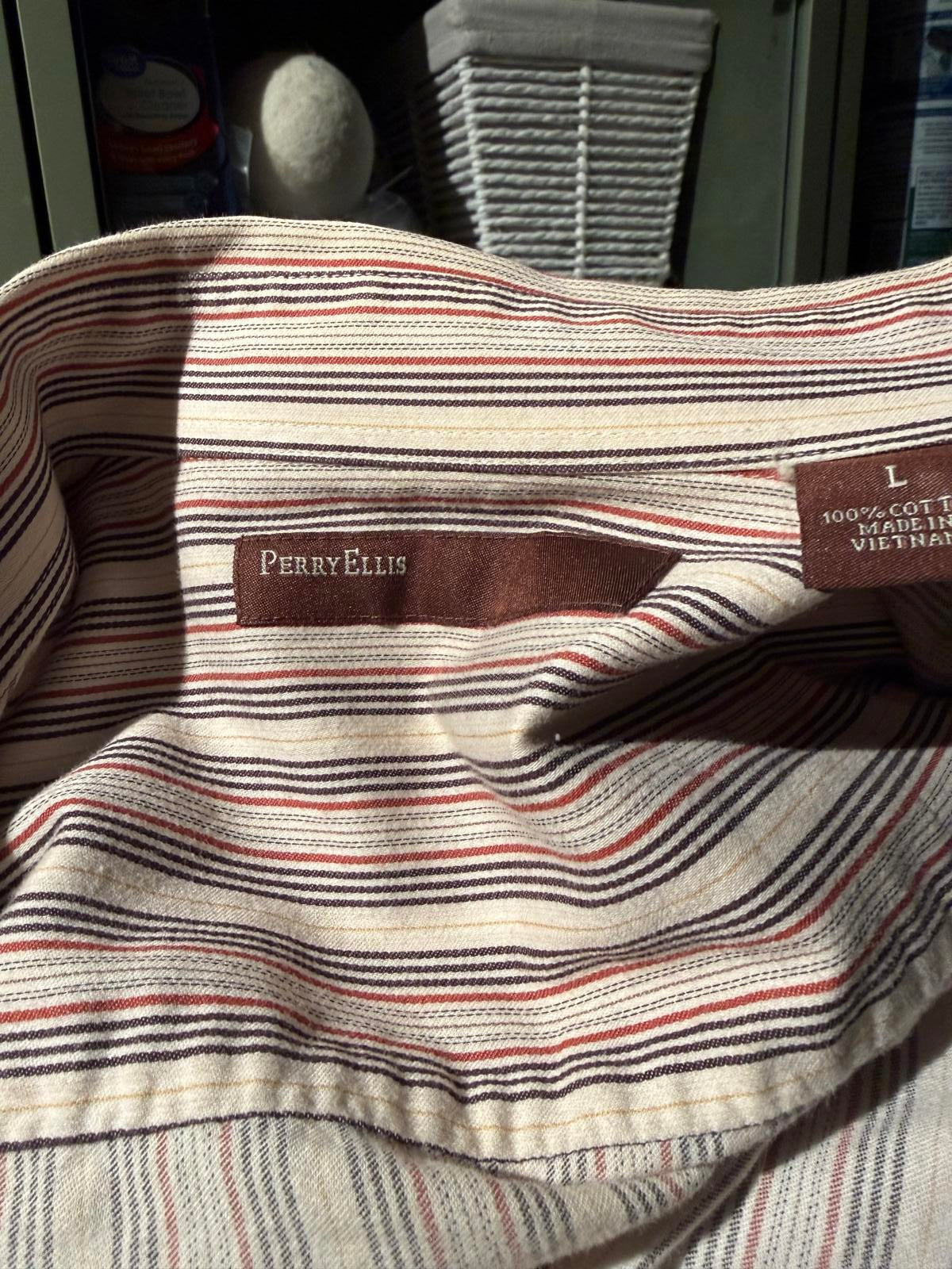 Perry Ellis Long Sleeve Striped Button-Up Shirt