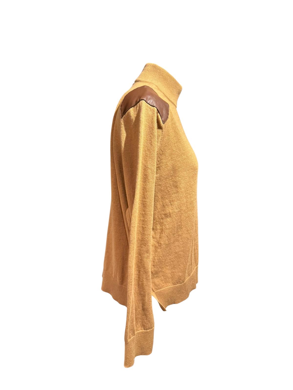 Michael Kors Tan Turtleneck Sweater with Brown Shoulder Patches
