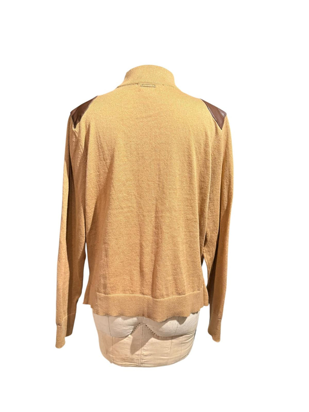 Michael Kors Tan Turtleneck Sweater with Brown Shoulder Patches