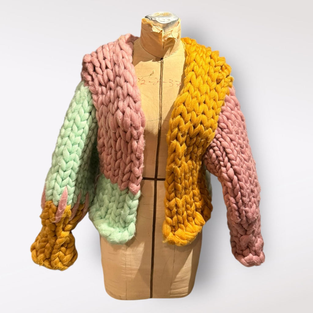 Hope Macaulay Chunky Colorblock Hand-Knit Cardigan Sweater