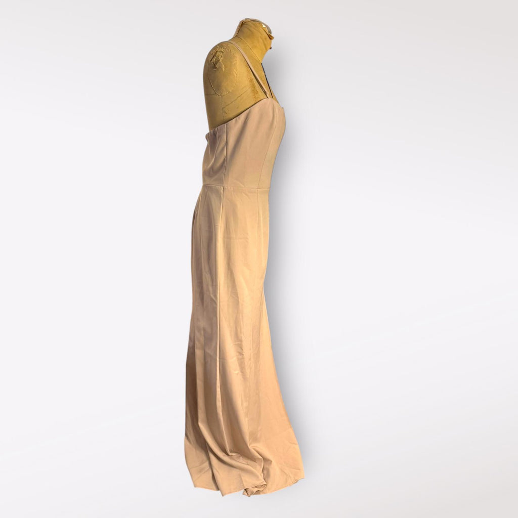 Simply Strappy Cream Long Dress with Side Slit and Lace-Up Back