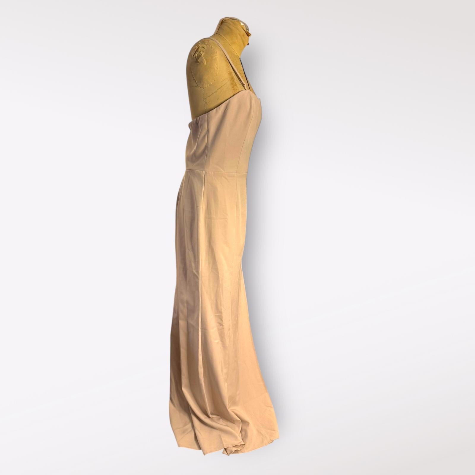 Simply Strappy Cream Long Dress with Side Slit and Lace-Up Back