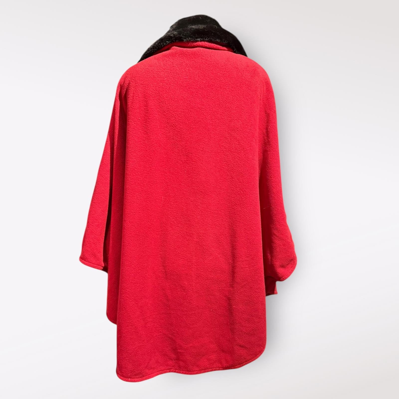 Le Moda Red Cape Coat with Black Faux Fur Collar