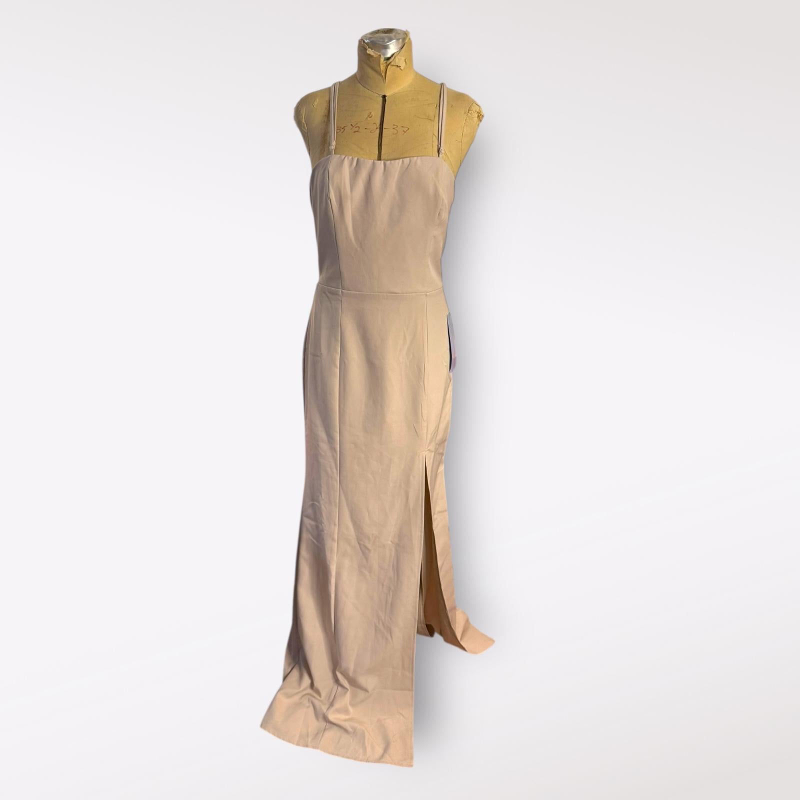 Simply Strappy Cream Long Dress with Side Slit and Lace-Up Back
