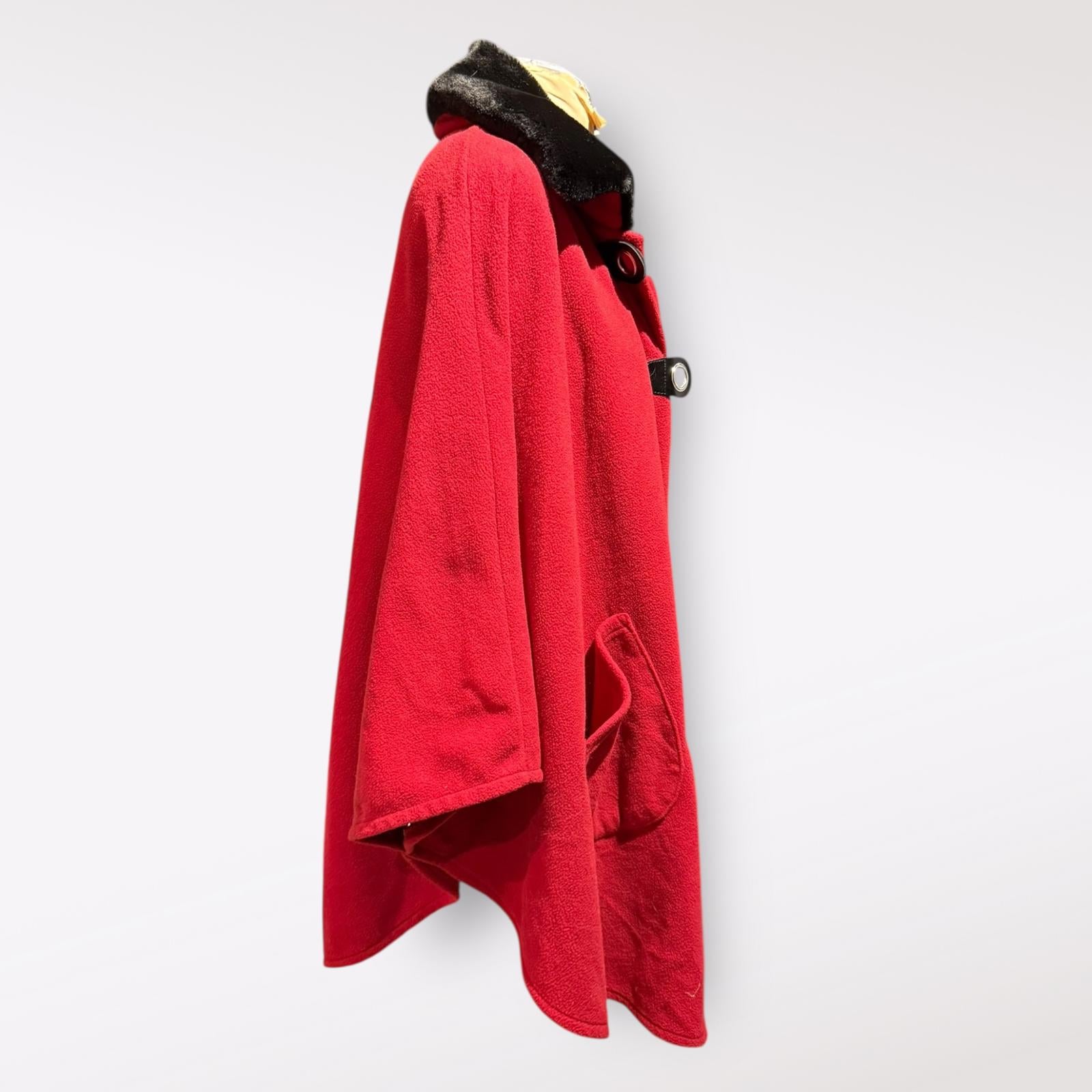 Le Moda Red Cape Coat with Black Faux Fur Collar